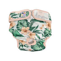 Thumbnail for Tropical Bloom pet diaper featuring a vibrant hibiscus and tropical leaf pattern, designed for comfort, ultra-absorbency, IVDD safety, and leak-proof protection with adjustable Velcro closures and a tail hole for mobility.